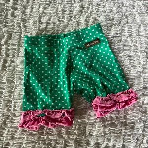 Matilda Jane size 4 girls shorts green dot pink ruffle